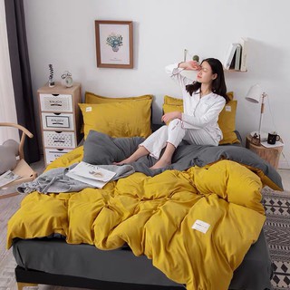 Trọn Bộ 4 Món Chăn Ga Mền Cao Cấp Cotton TC 1 Màu VÀNG CHANH Phong Cách Hàn Quốc