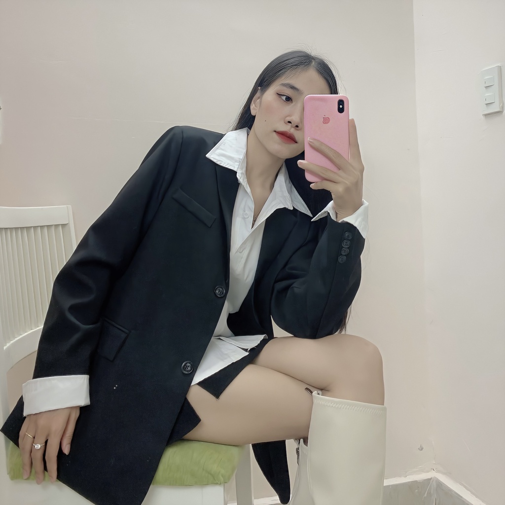 Blazer Trắng kem Oversize – Phong cách Hàn Quốc, hình thật shop TD Design chụp | BigBuy360 - bigbuy360.vn