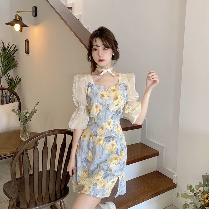 Đầm Chiffon Xẻ Tà In Họa Tiết Thanh Lịch Thời Trang 2021