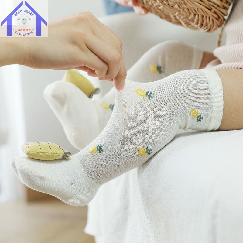 (Ảnh thật, Clip thật) Tất lưới mùa hè hoạ tiết hoa quả đính bông cho bé sơ sinh đến 4 tuổi siêu đáng yêu Baby sheep