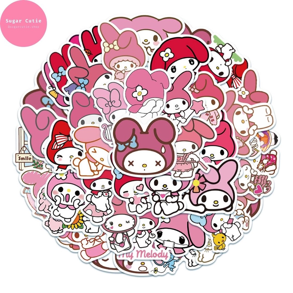 Stickers My Melody thỏ tai hồng linh vật Sanrio Nhật Bản đáng yêu 50 miếng không thấm nước