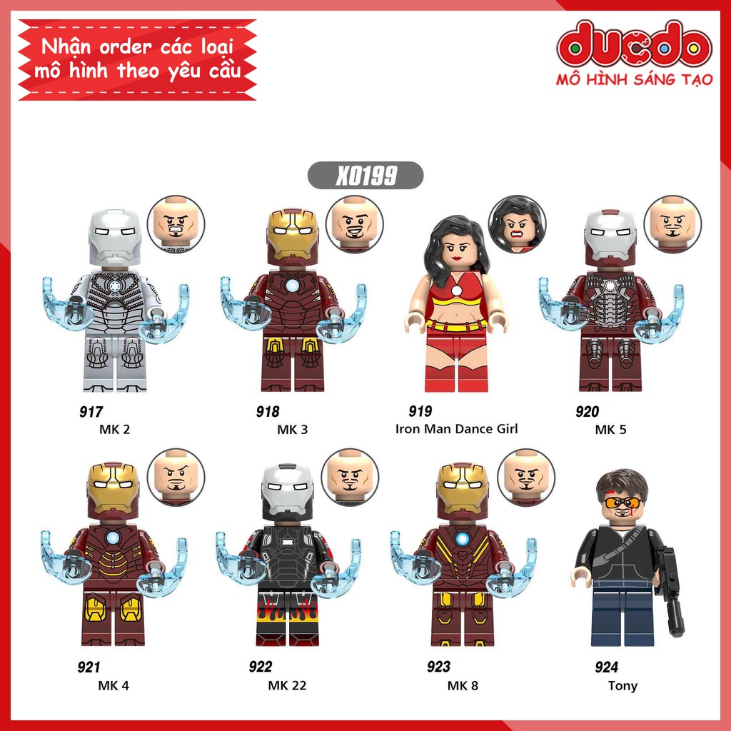 Minifigures MK2, MK3, Dance, MK5, MK4, MK22, MK8, Tony - Đồ chơi Lắp ghép Xếp hình Mini Iron Man Super Hero XINH 0199