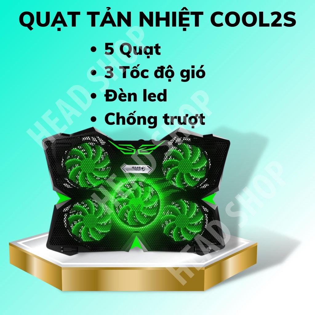 Đế tản nhiệt laptop 5 quạt quạt tản nhiệt gaming 1400RPM chống trượt làm mát nhanh COOL 2S HEAD shop