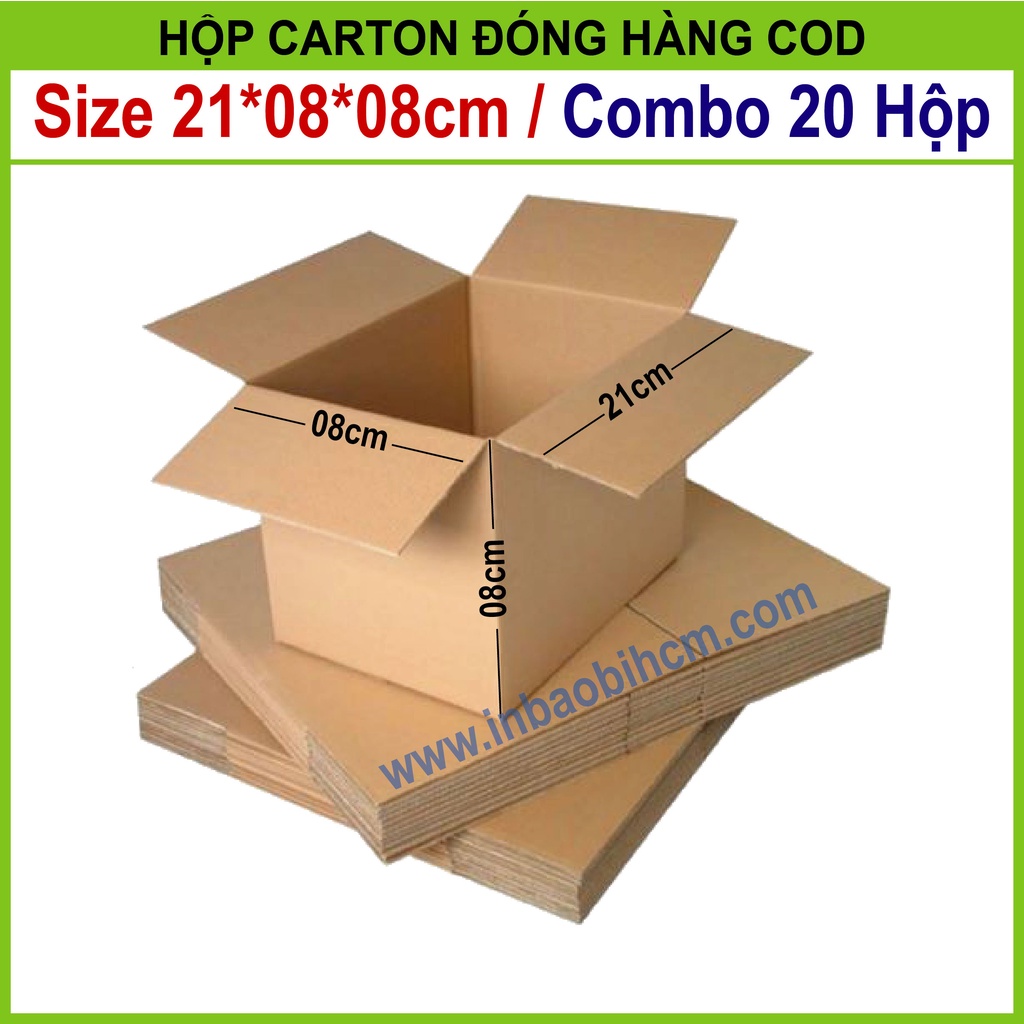 20 Hộp đóng hàng 21x8x8 cm, Hộp carton dày, Cứng cáp, Chuẩn Ship COD, Thùng carton, Hộp giấy giá rẻ, Inbaobi.HCM