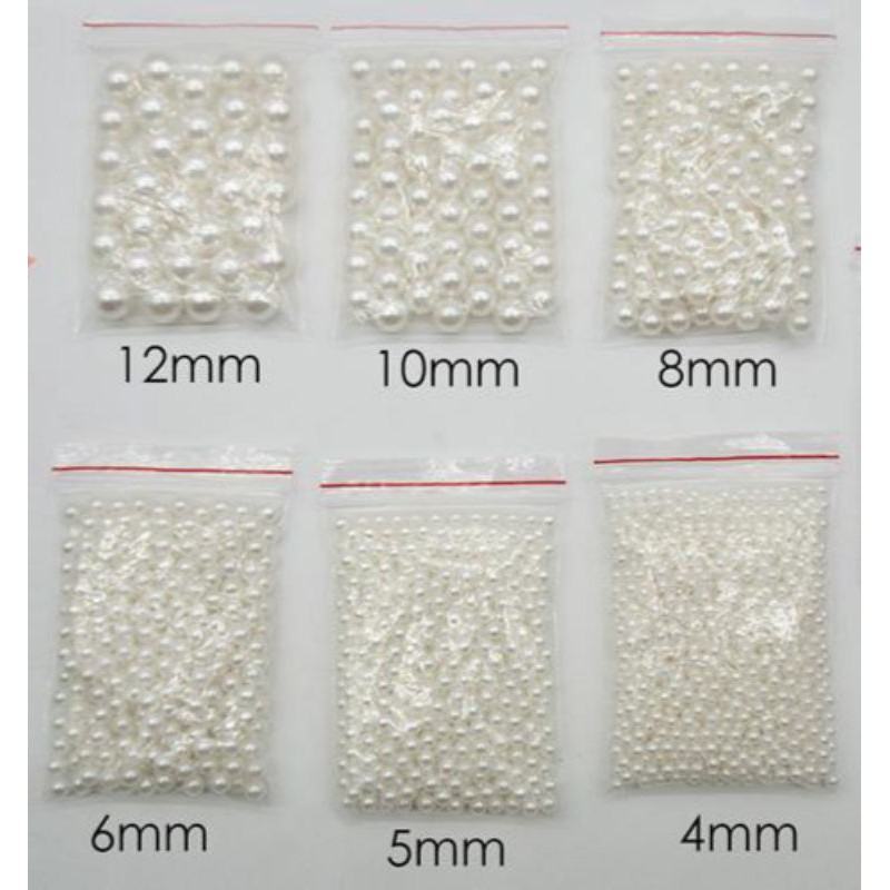 100gr Hạt ngọc trai nhựa có lỗ xỏ 3-18mm