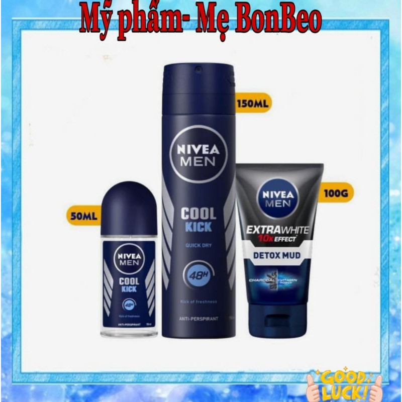 Bộ 3 NIVEA MEN Cool Kick mát lạnh và SRM sáng da mờ vết thâm