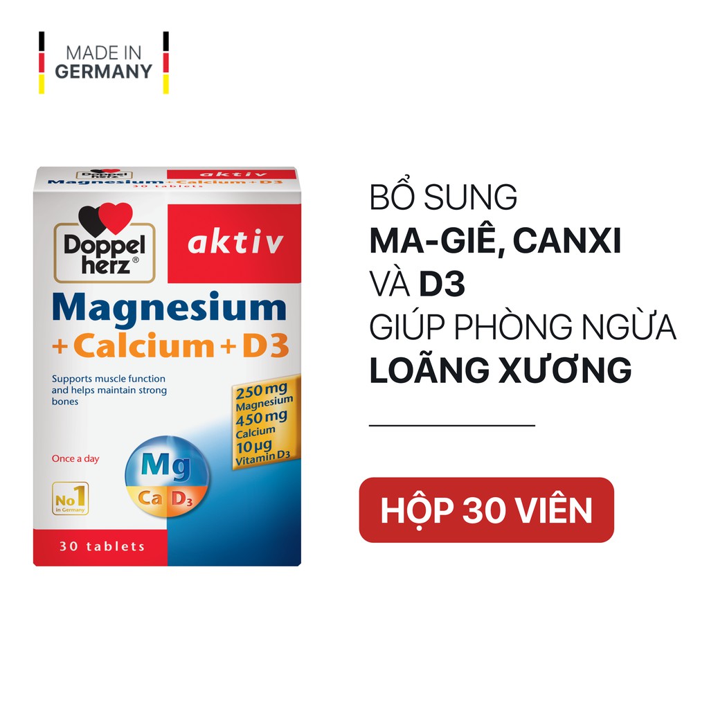 [TPCN NHẬP KHẨU] Viên uống bổ sung Canxi phòng ngừa loãng xương Doppelherz Magnesium + Calcium + D3 (Hộp 30v & 60v)