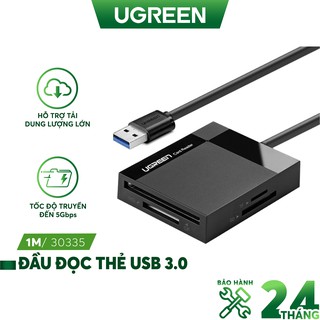 Đầu đọc thẻ USB 3.0 hỗ trợ thẻ TF/SD/CF/MS dài 0.5-1.5m UGREEN CR125