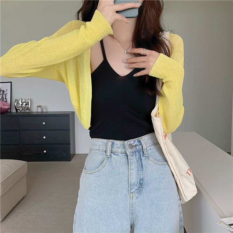 Áo Khoác cardigan Dệt Kim Mỏng Nhẹ Màu Trong Suốt Tay Dài Chống Nắng Thời Trang Mùa Hè Cho Nữ