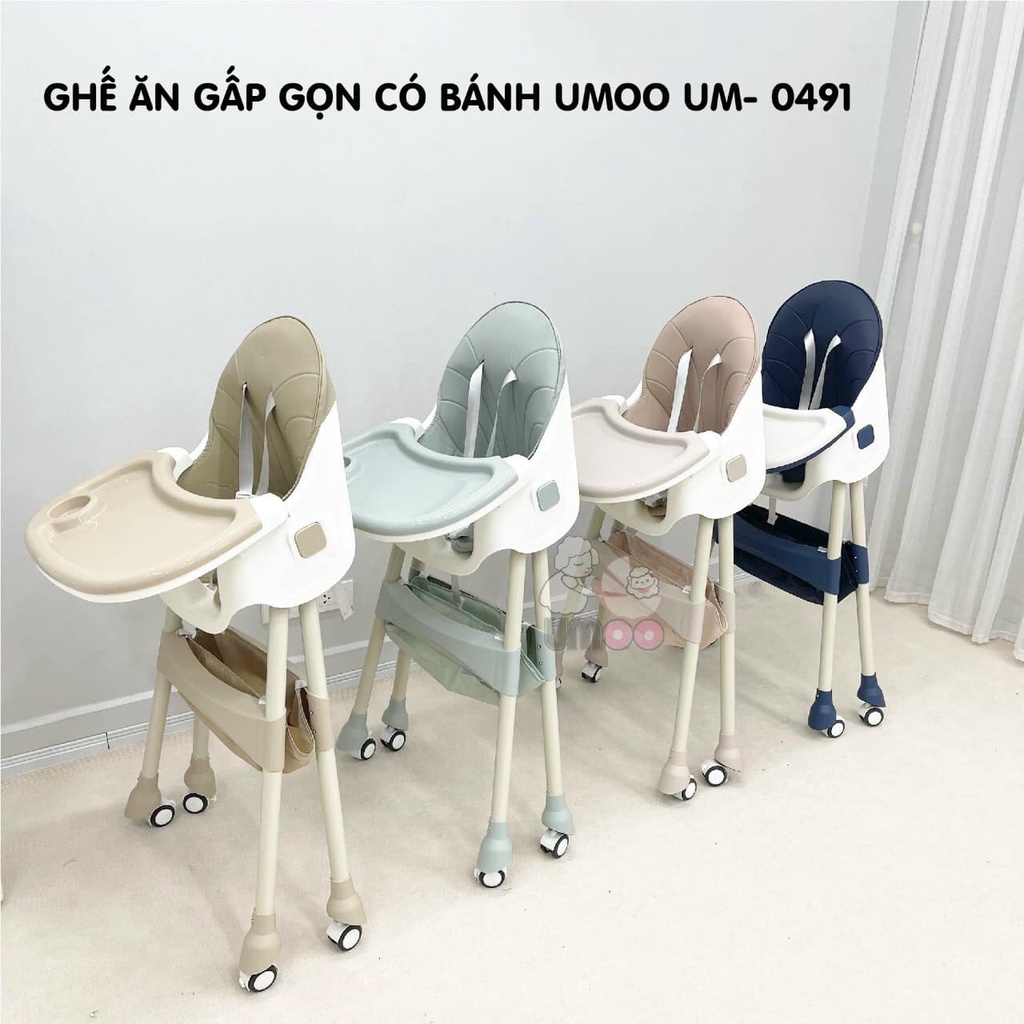 Ghế ăn dặm có bánh xe Umoo UM - 0491 có thêm tính năng gấp gọn mới nhất 2022 | Ghế ăn dặm cho bé