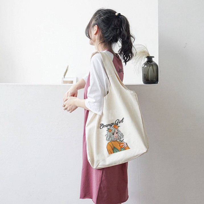 Túi tote vải Canvas đeo vai phong cách Ulzzang, vải bố form Unisex Vintage - TT06