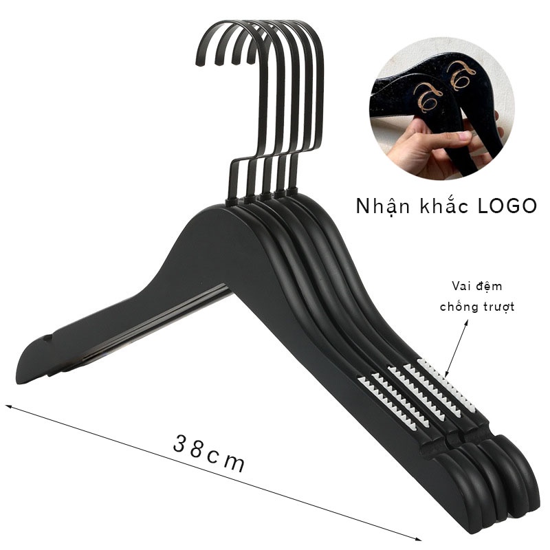 Móc gỗ đen treo quần áo 38cm (10 móc)