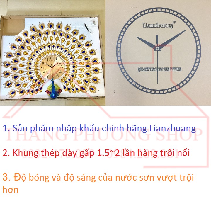 [Size 100cm] Đồng Hồ Treo Tường Trang Trí Chim Công Cỡ Lớn  TP-007Y* (Tặng Máy Đồng Hồ Thay Thế)