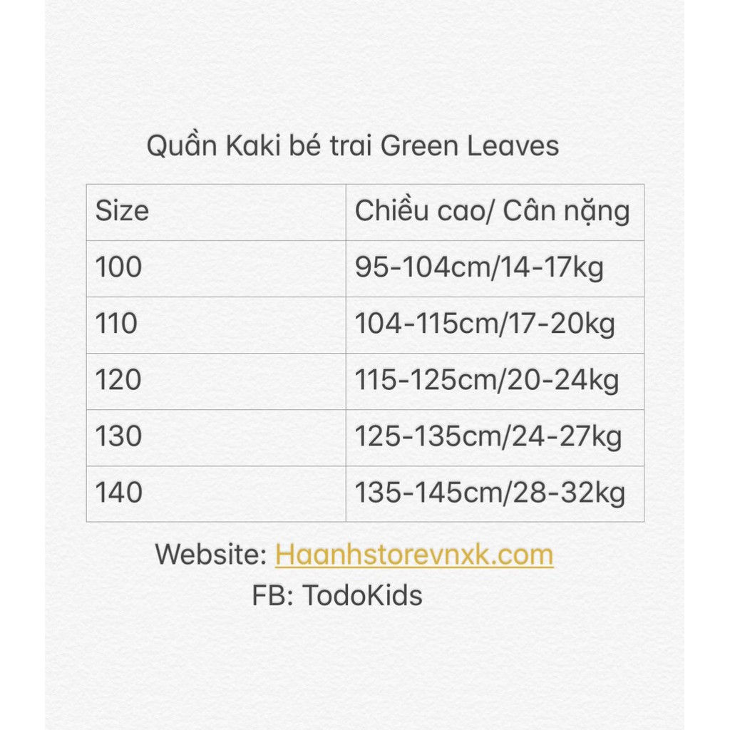 Quần kaki bé trai Green Leaves xuất Hồng Kong. SP574 (3 màu)