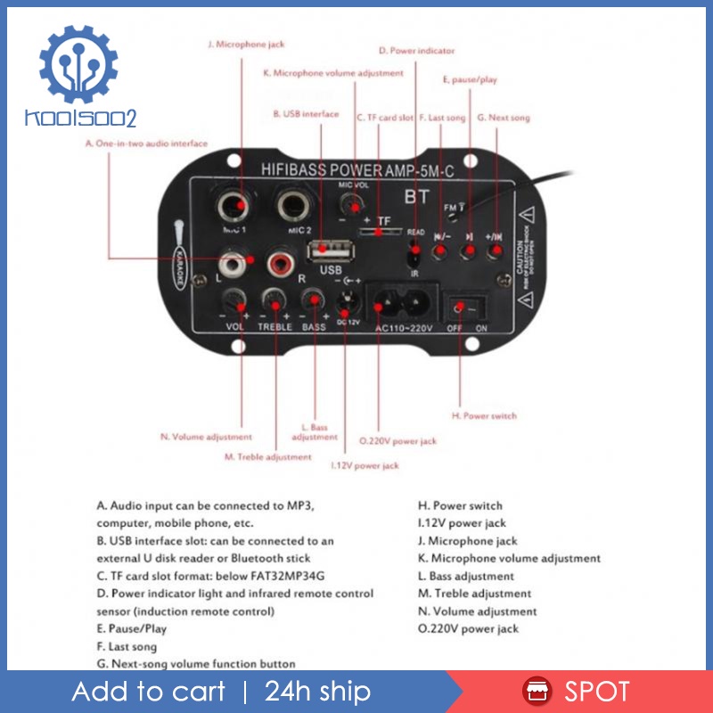 Bảng Mạch Khuếch Đại Âm Thanh Bluetooth Một Mic 12v Kool2-8 "Kèm Điều Khiển Từ Xa