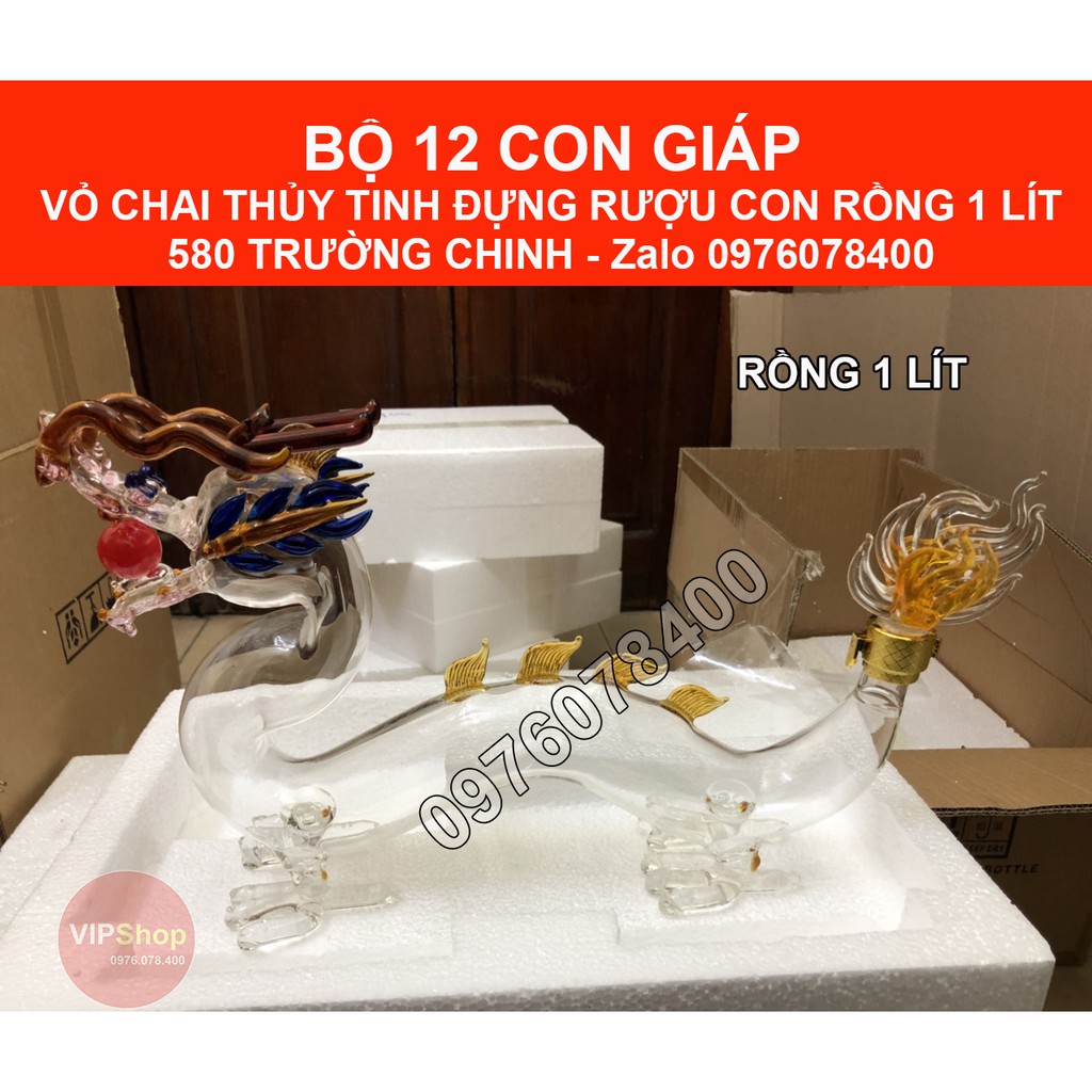 Vỏ Bình Thủy Tinh Đựng Rượu Con Rồng 1 Lít – Bộ 12 Con Giáp Cao Cấp, CG-05