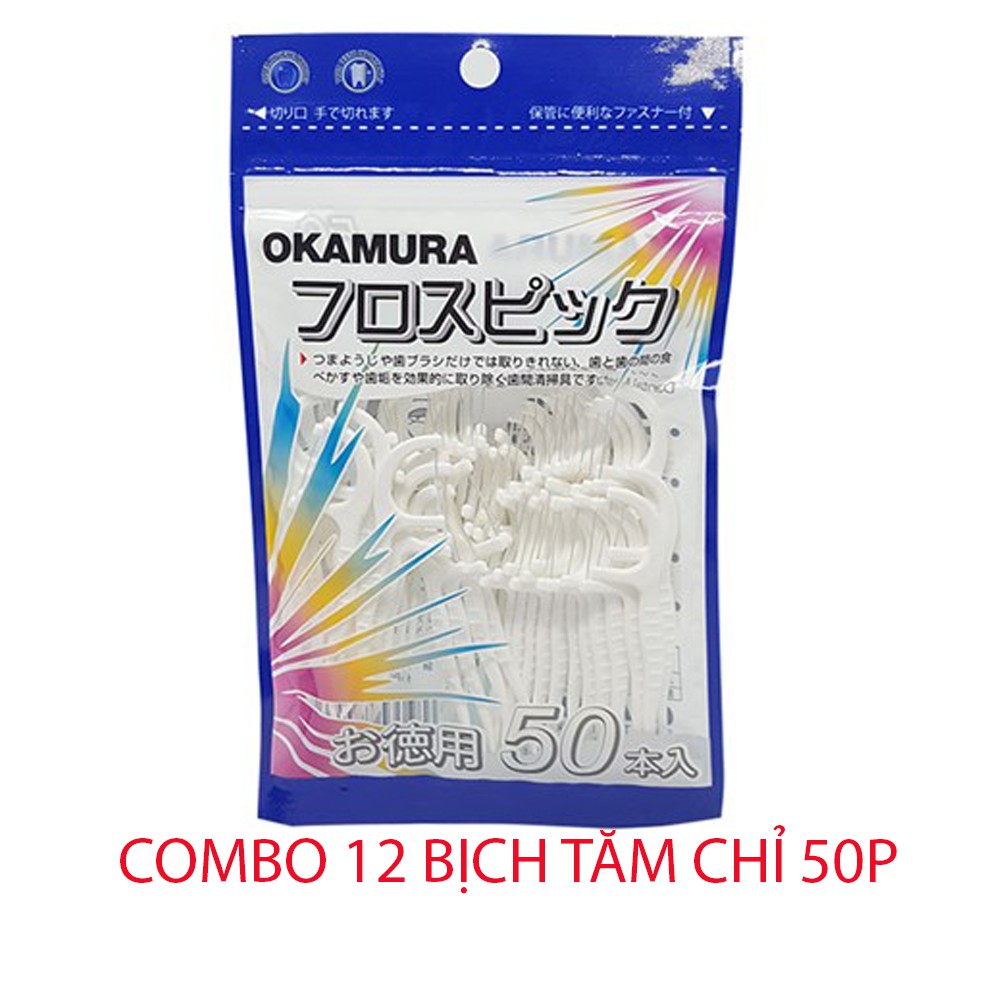 Okamura Sỉ 12 Bịch Tăm Chỉ Nha Khoa 50P