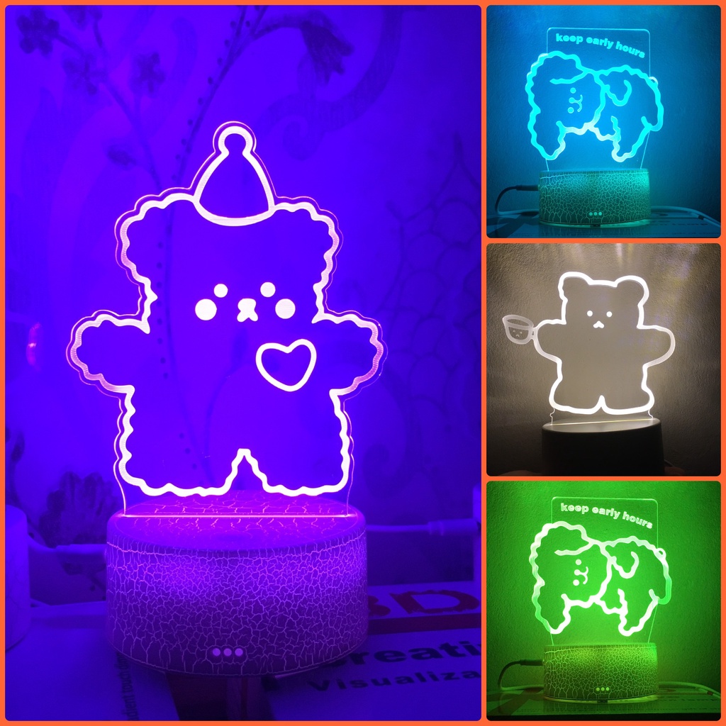 Đèn ngủ 3d Tiktok đổi màu Gấu Cún đáng yêu trang trí phòng đẹp làm quà tặng ý nghĩa