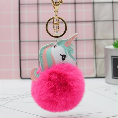 Móc khoá quả bông ngựa thần unicorn dễ thương da PU MKB13