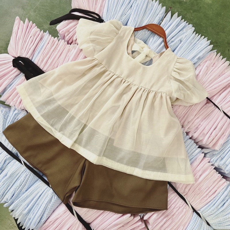 SET BABYDOLL VOAN QUẦN NÂU TÂY (ảnh thật/video)