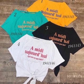 Áo kiểu lệch vai cột nơ amidi