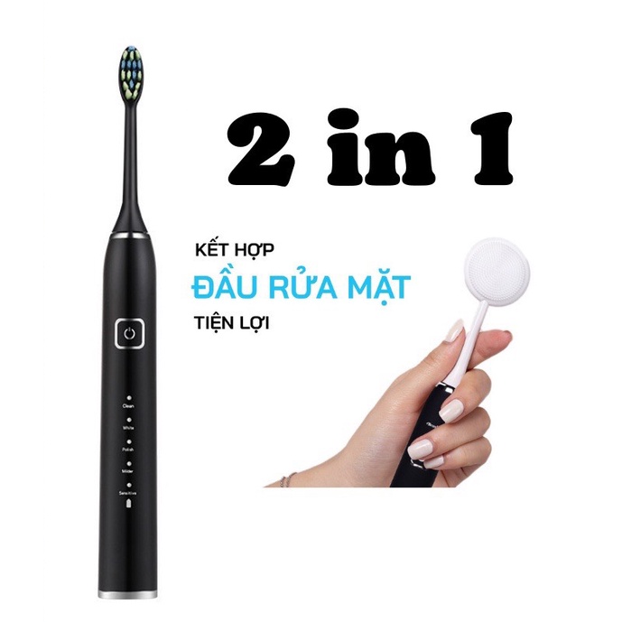 Bàn chải điện tích hợp máy rửa mặt,bàn chải điện sonic electric toothbrush,5 chế độ kết hợp sống âm.