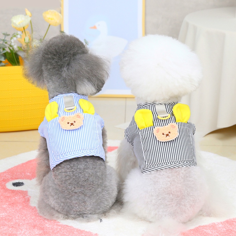 Áo Tank Top Kẻ Sọc Phối Tai Gấu Nhỏ Dễ Thương Thời Trang Mùa Hè Cho Thú Cưng
