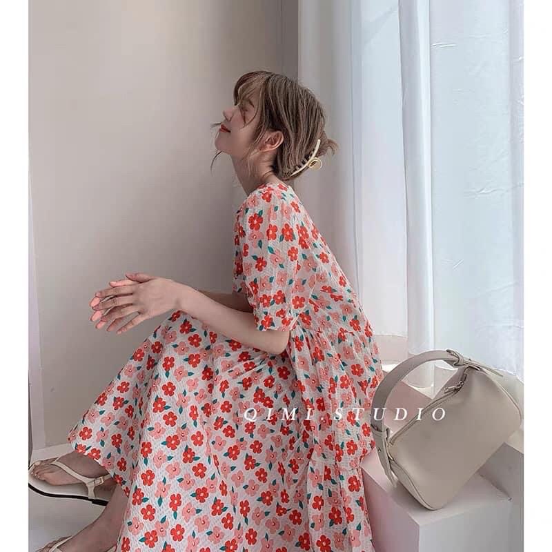 vải đũi nhăn hoa 5 cánh to may váy áo mềm đẹp co dãn thấm hút mồ hôi