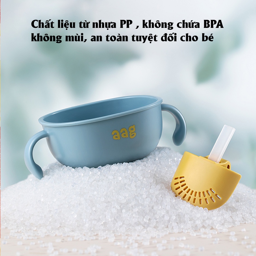 Bát ăn dặm cho bé 3 trong 1 AAG3005 bát ăn dặm chống đổ có ống hút an toàn tiện lợi