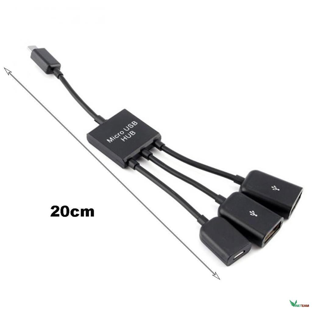 Cáp OTG Micro USB 3in1 kết nối điện thoại,máy tỉnh bảng,Tay cầm chơi game chân android -dc3746