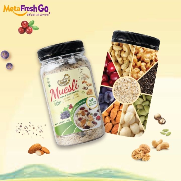 Hạt Dinh Dưỡng Ngũ Cốc Muesli Faminuts (Hũ Nhựa) - 365g Tự Nhiên, Ít Calo, Heathy, Hỗ Trợ Giảm Cảm | Meta Freshgo