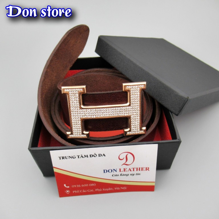 [Leather 100%]Thắt Lưng Nam Thời Trang Đính Đá Cao Cấp. Dây Da Bò 1 Lớp Siêu Bền (Hàng Cao Cấp - Full Box - BH 12 Tháng)