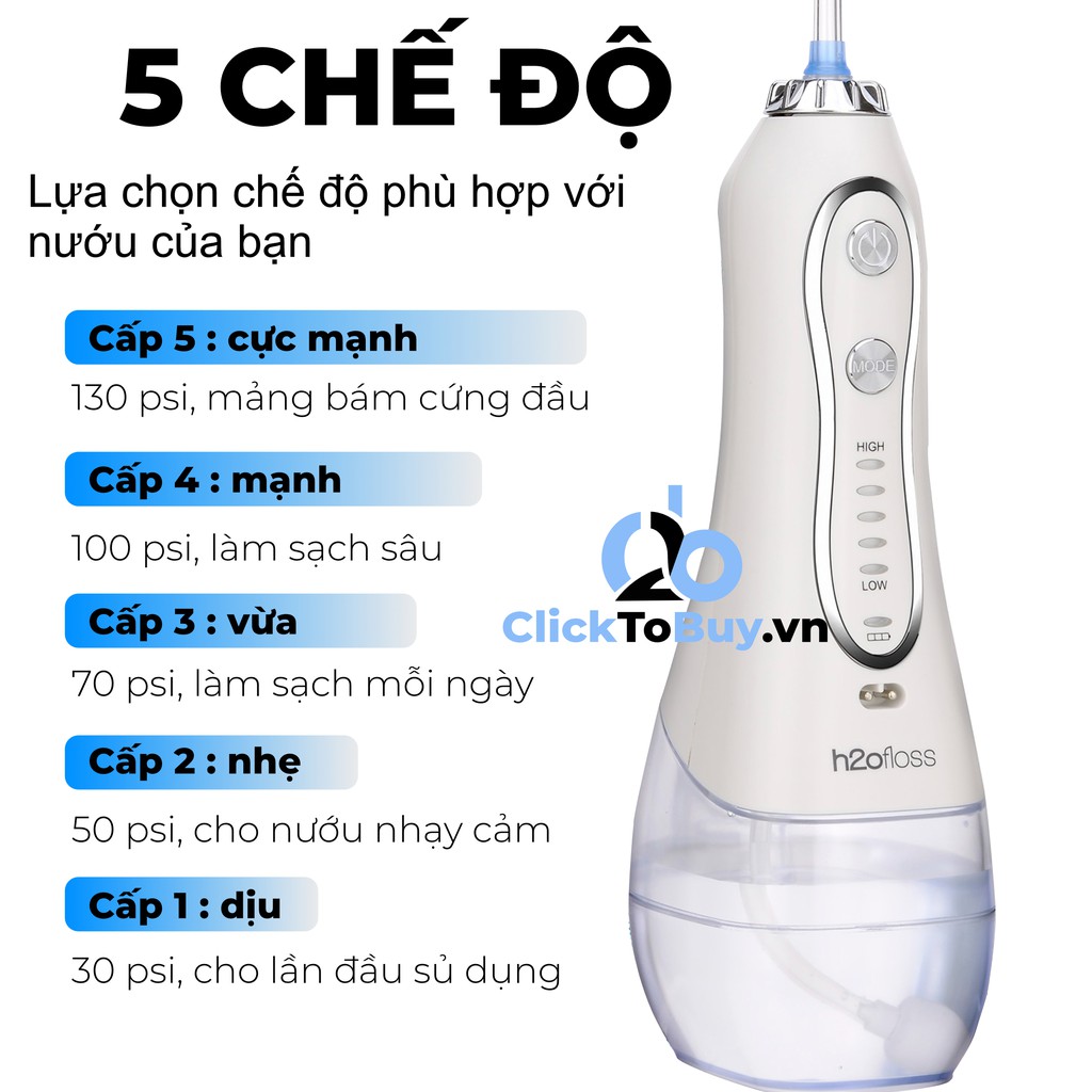 Tăm nước cầm tay H2ofloss HF6, tặng hộp đựng đầu tăm và túi du lịch tiện lợi. Dụng cụ vệ sinh răng miệng hoàn hảo