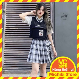 [Tặng túi vải] Váy Blackpink ca rô xếp li ngắn Michiki phong cách Ulzzang - Hàng thiết kế cao cấp (40kg - 60kg)