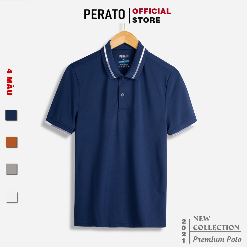 [MUA 2 GIẢM 20K] Áo Thun Nam Có Cổ PERATO, Chất Liệu Coolmax Thấm Hút Tốt, Thiết Kế Phối Viền Trẻ Trung