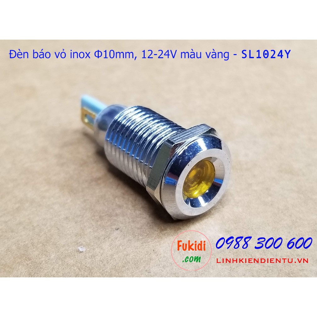 Đèn báo tín hiệu Φ10mm vỏ inox, điện áp 12-24v màu đỏ, xanh lá, xanh dương và vàng - SL1024R, SL1024G