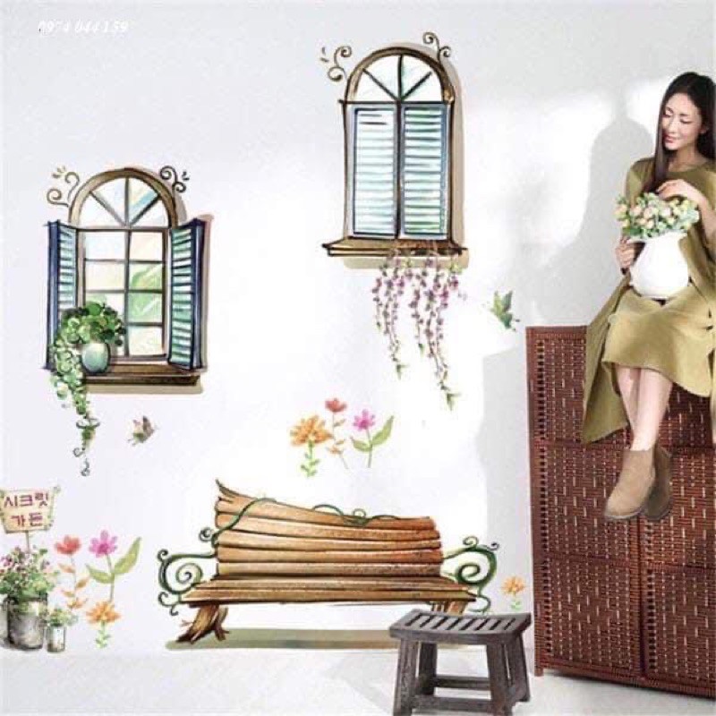Decal dán tường mẫu cửa sổ 3D