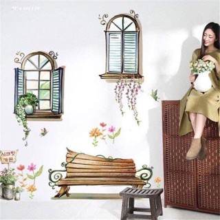 [6 mẫu] Decal dán tường mẫu cửa sổ 3D