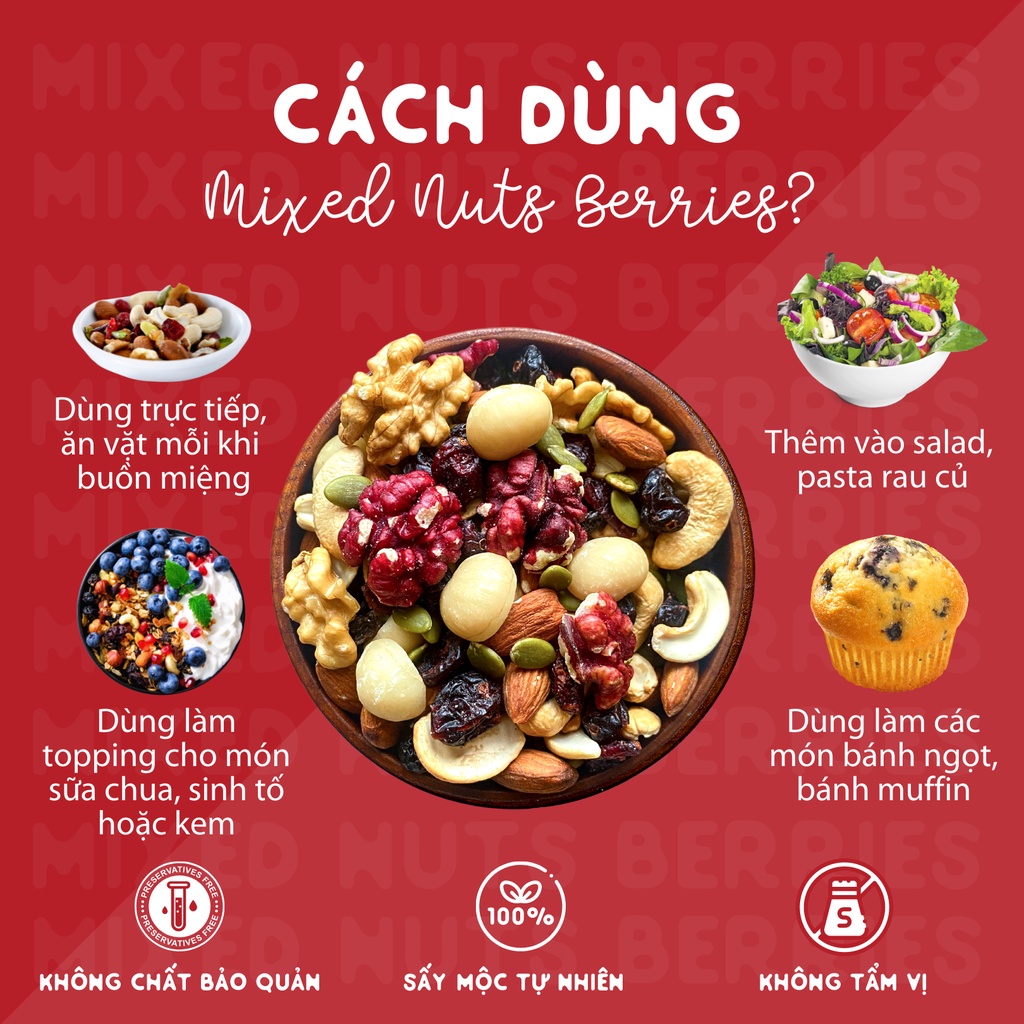 Mixed Nuts Berries HAPPI OHA - Hỗn Hợp 8 Loại Hạt Và Quả Mọng 300g
