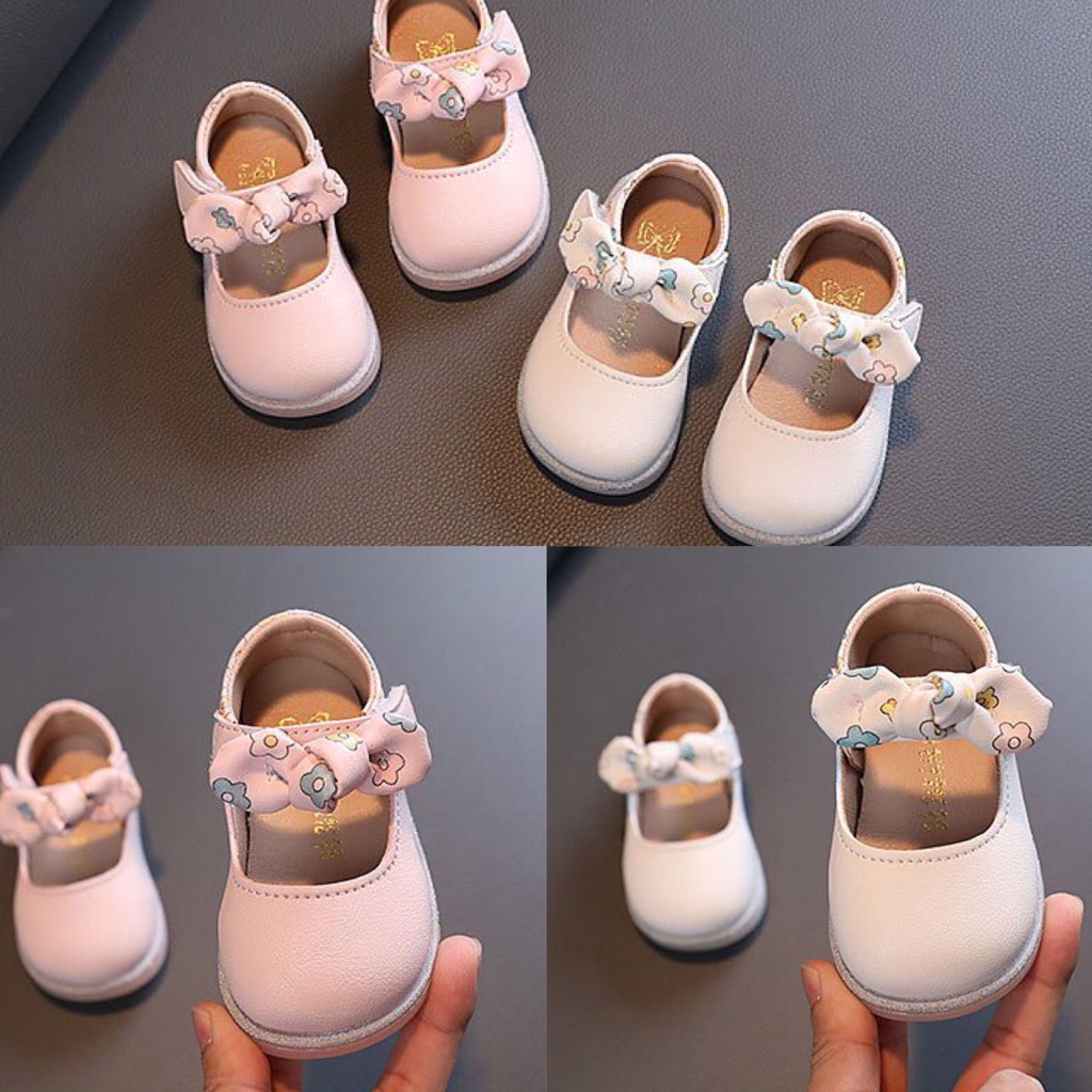 Giày búp bê thỏ nơ xanh đen trắng hoa siêu xinh cho bé gái sz 16-20