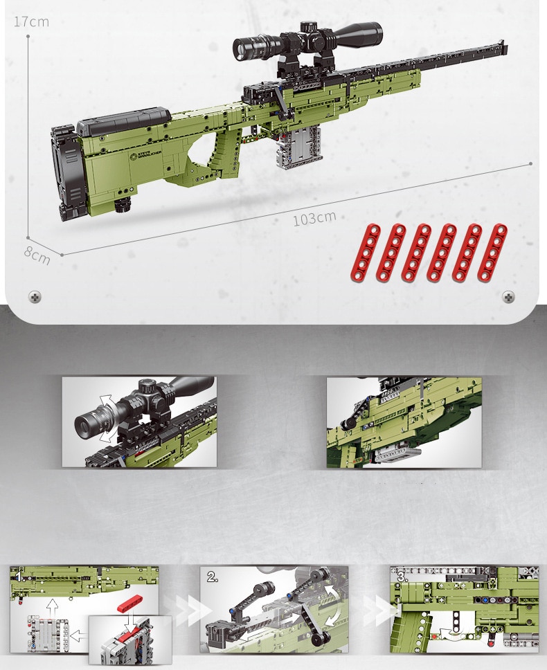 Đồ chơi Lắp ráp Mô hình  Mould king Simulation Modern military  ww2 AWM Sniper rifle Xingbao 24002