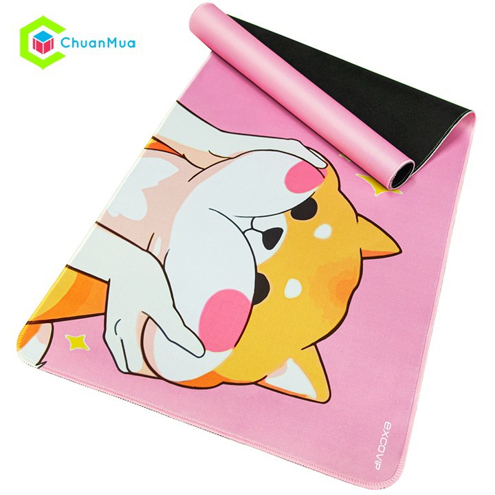 Tấm Lót Chuột Bàn Phím Cỡ Lớn Hình Chó Shiba Cute (Loại Dày, May Viền,...), Bàn Di Chuột 90x40cm