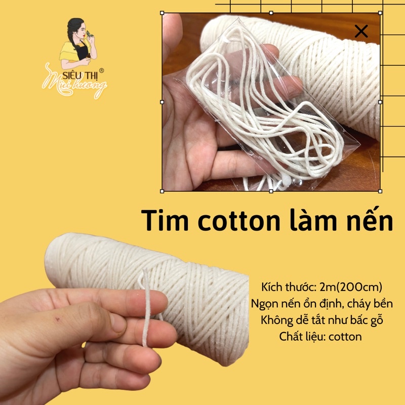 [TẶNG 10 ĐẾ TIM] 2m tim bấc cotton làm nến