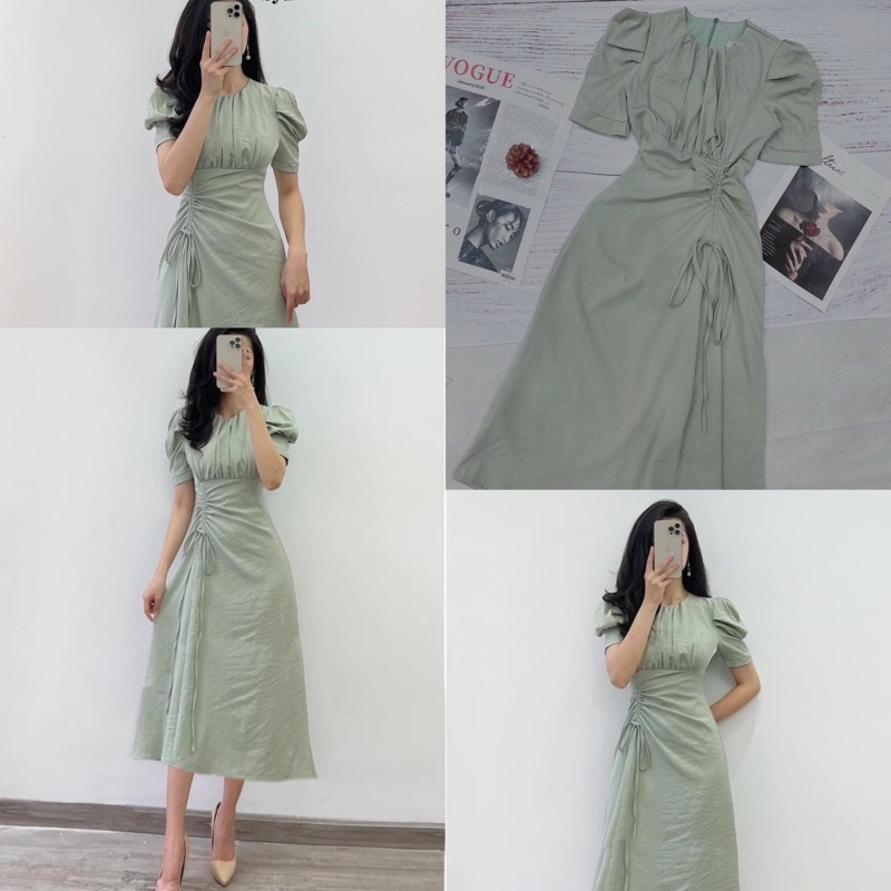 Đầm maxi cổ tròn rút eo siêu phẩm