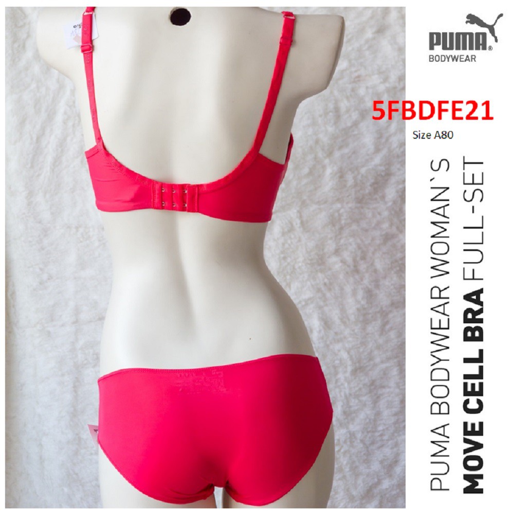 Bộ đồ lót nữ Puma với áo ngực gọng mềm magic wire nâng ngực màu đỏ đen xanh aqua Size A85