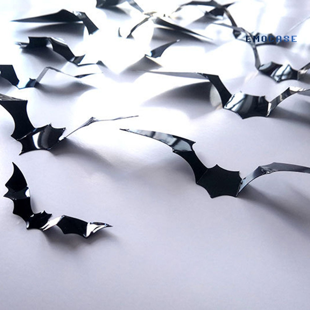 Set 12 Miếng Dán Tường Trang Trí Hình Dơi 3D Bằng PVC Tháo Được
