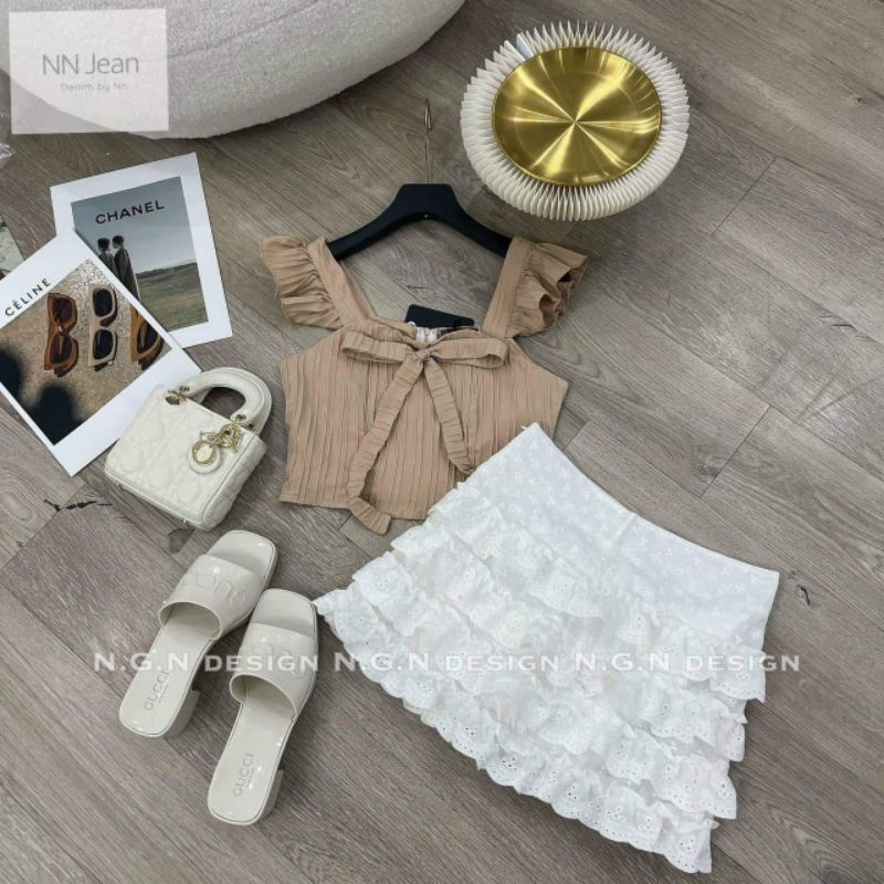 Sét áo 2 dây cánh tiên +chân váy ren tầng