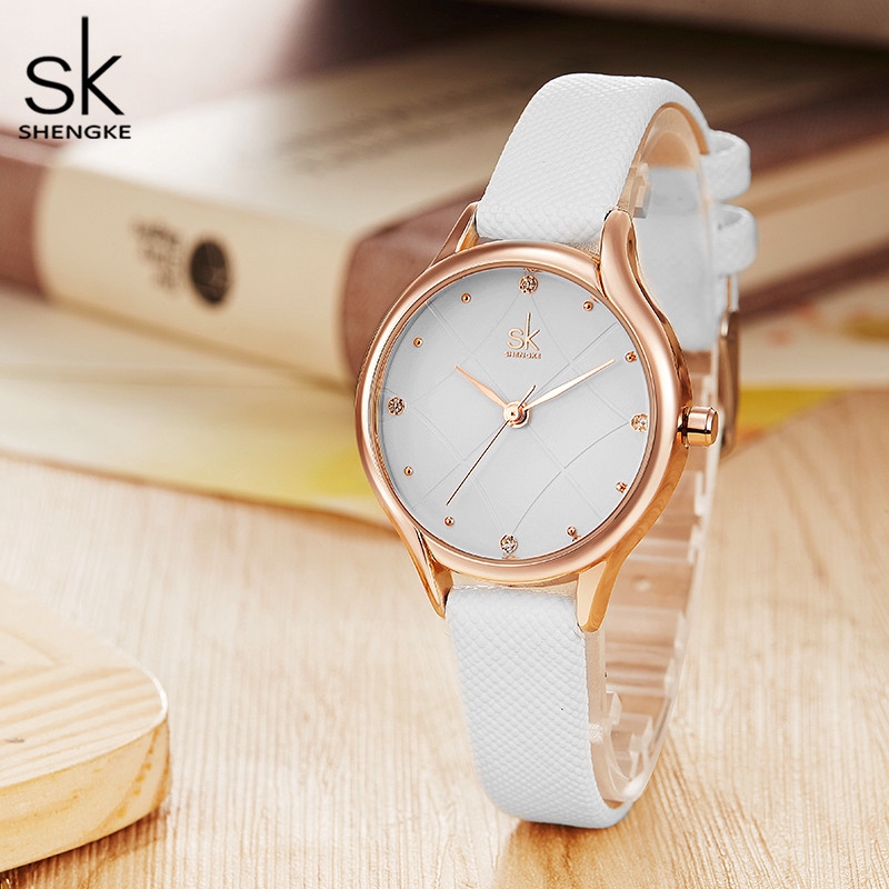 Đồng hồ đeo tay nữ SHENGKE K8013 phối dây đeo da thời trang