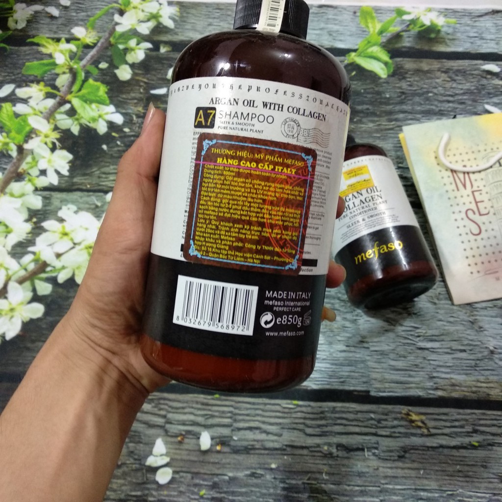 Dầu Gội và Xả Mefaso argan oil collagen 750ml mới