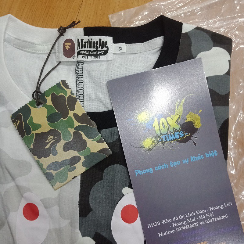 (fullsize, có tag) áo thun (tee) - phông bape shark cá mập họa tiết camo phản quang unisex